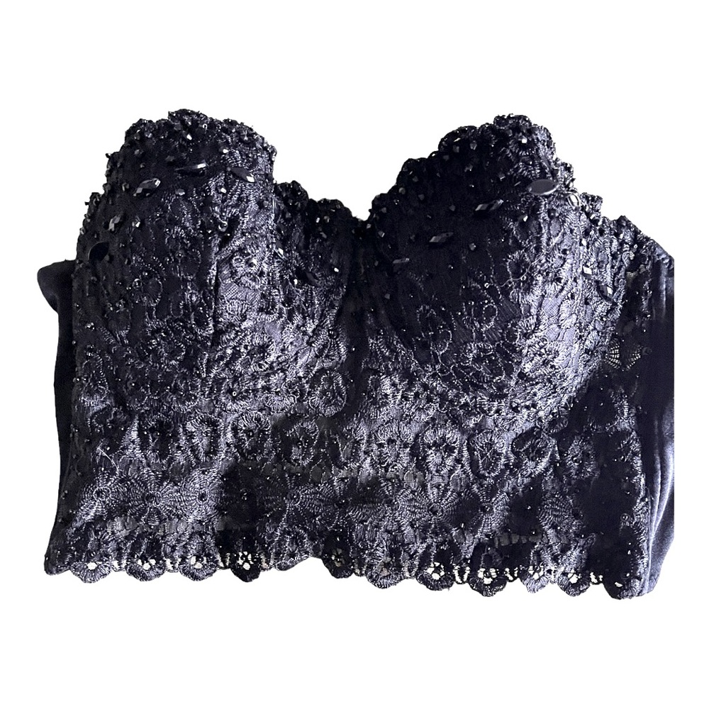 WINDSOR Black Embroidered Floral Beaded Bustier Corset Strapless S